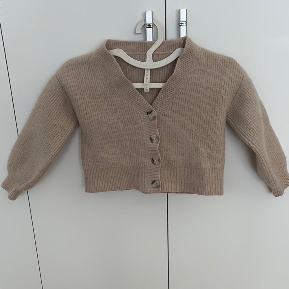 Babaton Tan Cropped Cardigan Sweater